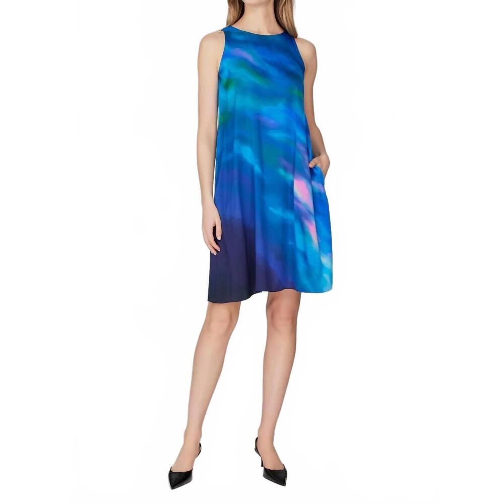 NEW MI JONG LEE mountainscape short trapeze dress in multi mts
